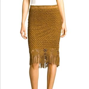 Polo Ralph Lauren Suede Fringe Crocheted Skirt